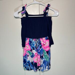 Lilly Pulitzer Small 4-5 Girls High Tide Navy‎ Floral Cold Shoulder Minisa Dress